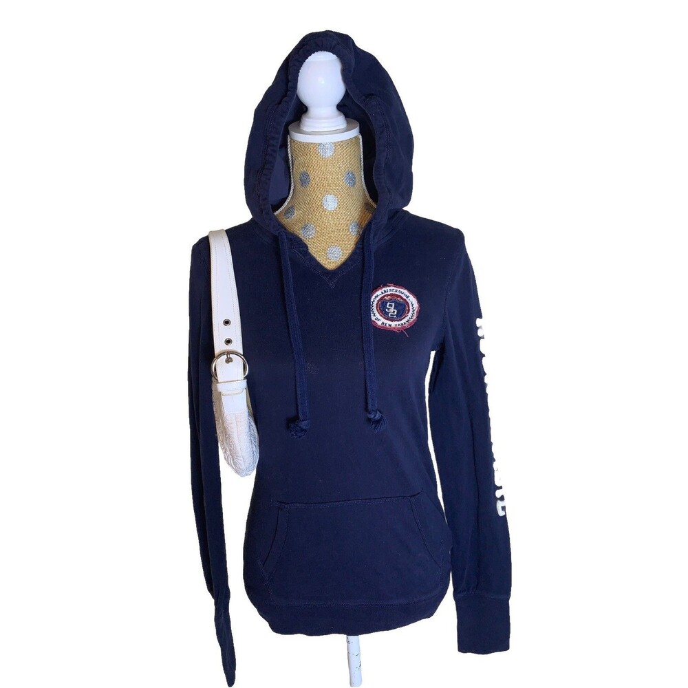 Vtg Abercrombie & Fitch Y2K Hoodie Spellout Embroidered Logo Preppy Large Navy